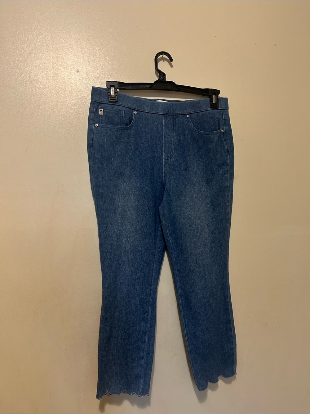 Belle by Kim Gravel Midnight Indigo Straight-Leg Jeans with Scalloped Hem Sz 12